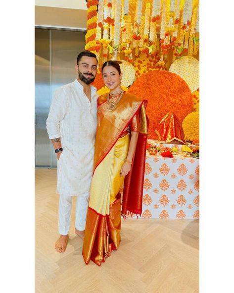 Anushka Sharma-Virat Kohli First Time Celebrated Ganesh Chaturthi After Birth Of Baby Girl, Vamika Virat Kohli With Anushka, Anushka Sharma Saree, Anushka Sharma Virat Kohli, Anushka Sharma And Virat, Virat Kohli And Anushka, Tatted Men, King Kohli, Virat And Anushka, Virat Kohli Wallpapers