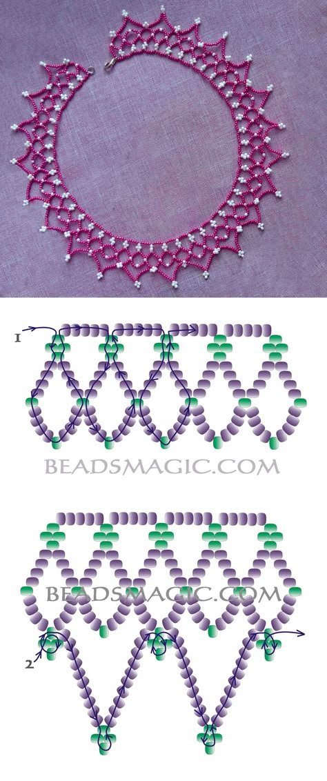 Netted Necklace Pattern, Beaded Netted Necklace Patterns, Beads Magic Free Pattern, Simple Seed Bead Necklace, Seed Bead Necklace Patterns Free, Easy Beaded Necklace Patterns, Seed Bead Jewelry Patterns Free, Beaded Jewelry Patterns Necklaces, Seed Bead Necklace Patterns