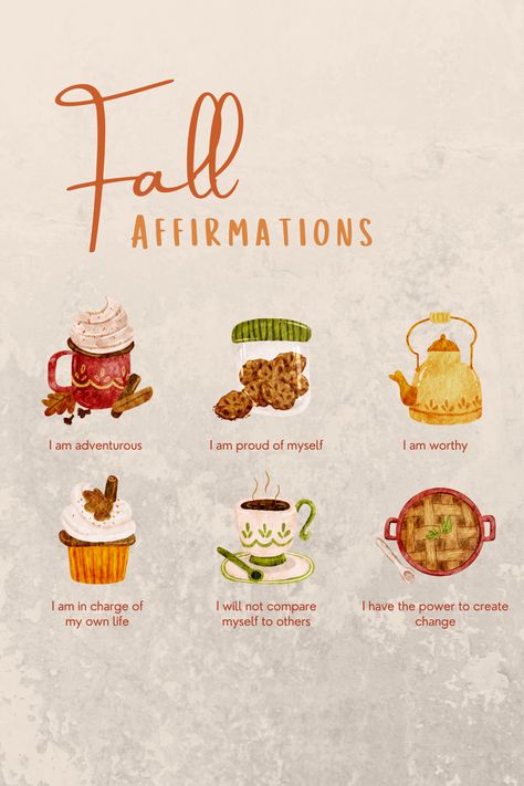 Autumn Positive Affirmations, Trendy Baked Goods, November Positive Quotes, Cozy Affirmations, Autumn Affirmations, Fall Manifestation, November Affirmations, Fall Vibes Quotes, Fall Affirmations