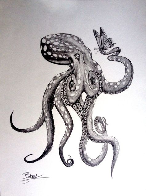 My next tattoo "The Octopus & The Butterfly" me and the greatest (and ONLY) wife in the world...Catherine Skywalker :D Octopus Tattoo Sleeve, Kraken Tattoo, Octopus Drawing, Octopus Tattoo Design, Octopus Tattoos, Kunst Tattoos, Ocean Tattoos, Octopus Tattoo, Ship Tattoo