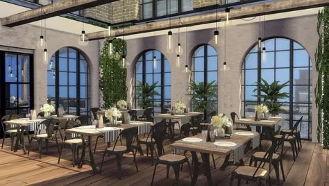 Blooming Rosy: Skylight Restaurant and Bar Cafe Ideas Design, Sims 4 Restaurant, Restaurant Layout, Luxury Resort Hotels, Die Sims 4, Sims 4 House Design, Casas The Sims 4, Sims Building, Sims House Plans