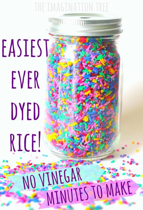 Dye Rice, Dyed Rice, Imagination Tree, Baby Sensory Play, Colored Rice, Toddler Sensory, Sensory Bottles, Sensory Table, Kids Sensory