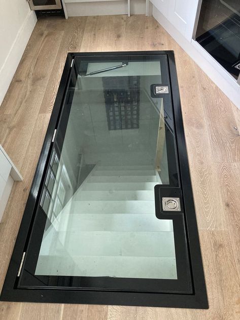 Glass Floor Door, Cellar Hatch Door, Floor Door To Basement, Basement Glass Door, Basement Stairs Design, Glass Basement Door, Cellar Entrance Ideas, Trap Door To Basement, Cellar Door Ideas