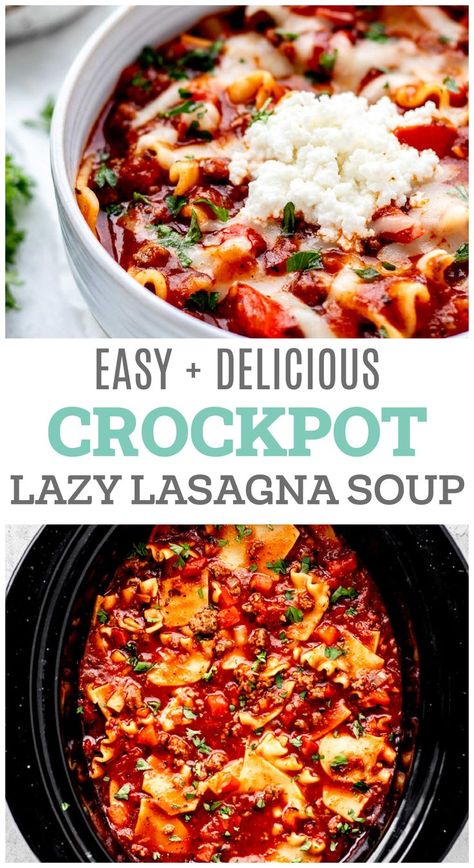 Lazy Lasagna Soup, Slow Cooker Lasagna Soup, Ground Beef Crockpot Recipes, Lasagna Soup Crockpot, Easy Crockpot Soup, Lazy Lasagna, Lasagna Soup Recipe, Vegetarian Crockpot Recipes, Crockpot Lasagna