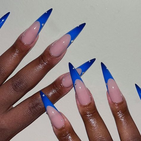 Blue Heart Nails Acrylic, Archive Nails, Baddie Nails Acrylic Blue, Korean Manicure, Nails Aesthetics, Blue Stiletto Nails, Nail Options, Acrylic Nails Stiletto, Nails Shape