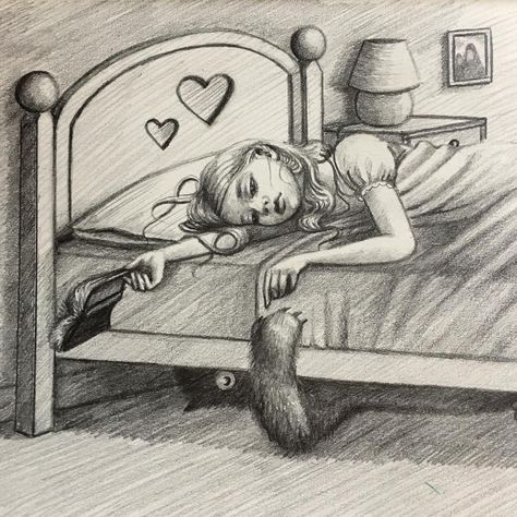 Jess Mulholland on Instagram: “For today’s prompt #monster . The under the bed kind. This one is actually friendly but super shy so only ever puts its hand out to show he…” Monster Under Bed Illustration, Monster Under The Bed Drawing, Monster Under The Bed Art, Monster Under Bed, Bed Kind, Monsters Under The Bed, Bed Drawing, Ap Portfolio, Monster Under The Bed