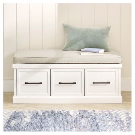 Layne Entryway Bench Entry Room Bench With Storage, Entryway Bench With Cushion, Under Window Bench With Storage, Bench Seat With Drawers, Simple Mudroom Bench, Small Mudroom Entryway, Under Window Bench, Window Bench Seat With Storage, White Bench Entryway