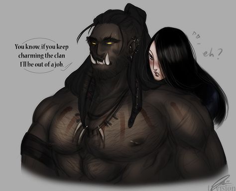 Orc X Human Couple, Orc X Human, Orc Werewolf, Jaguar Tabaxi Dnd, Black Werewolf Art Male, Orc Monster, Wolffolk D&d, Orc Art, Fantasy Species