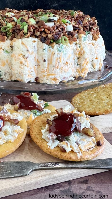 Cheese Ball In Bundt Pan, Bacon Cheese Wreath, Pimento Cheese With Bacon Jam, Peep Dip Recipe, Blt Appetizers For Party, Cheese Rings Recipe, Cheese Ring With Strawberry Jam, Cheesy Bacon Pepper Jelly Dip, Bundt Pan Appetizer Recipes