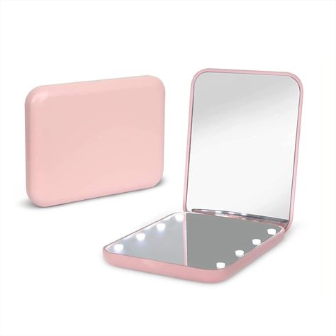 Kintion Pocket Mirror, 1X/3X Magnification LED Compact Travel Makeup Mirror with Light for Purse, 2-Sided, Portable, Folding, Handheld, Small Lighted Mirror for Gift, Pink Travel Makeup Mirror, Portable Mirror, Face Mirrors, Mirror With Led Lights, Travel Mirror, Magnifying Mirror, Pink Mirror, Makeup Mirror With Lights, Makeup Mirrors