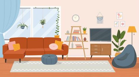 Living Room Vector, Living Room Cartoon, Living Room Illustration, Living Room Retro, Cute Living Room, Interior Wallpaper, Interior Minimalista, Living Room Background, Interior Room