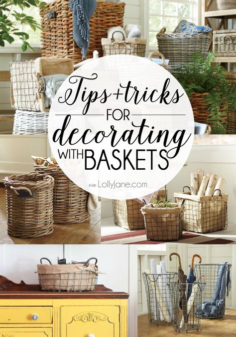 Tips and tricks for decorating with baskets. They are perfect for adding an element of storage and decor! #baskets #decor #decorating Decorating With Baskets, Basket Decor Ideas, Decorate With Baskets, Film Decor, Farmhouse Side Table, Basket Uses, Diy Basket, Décor Diy, Home Decor Tips