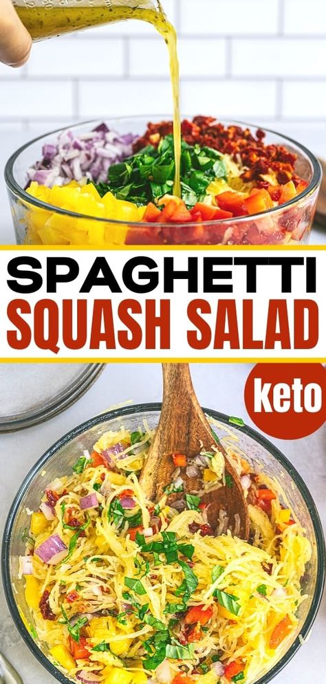 Summer Spaghetti Squash Recipes, Spaghetti Squash Recipes Side Dish, Spaghetti Squash Recipes Salad, Spaghetti Squash Summer Recipes, Cold Spaghetti Squash Recipes, Keto Spaghetti Salad, Spaghetti Squash Salad, Spaghetti Squash Pasta Salad, Spaghetti Squash Side Dish Recipes