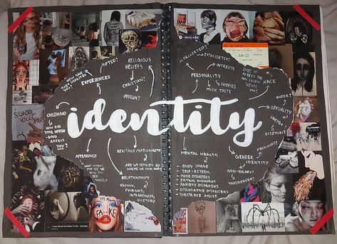 #gcseart #gcsemindmap #gcsemoodboard #alevelart #alevelmoodboard #alevelmindmap #gcseartmentalhealth #gcseartbodyimage Identity Art Portfolio, Gcse Photography Identity, Mindmap Layout Ideas, Alevel Photography Ideas, Gcse Art Brainstorm Page, A Level Art Identity Mindmap, Photography Mind Map Sketchbook, Art Identity Ideas, Personal Identity Mind Map