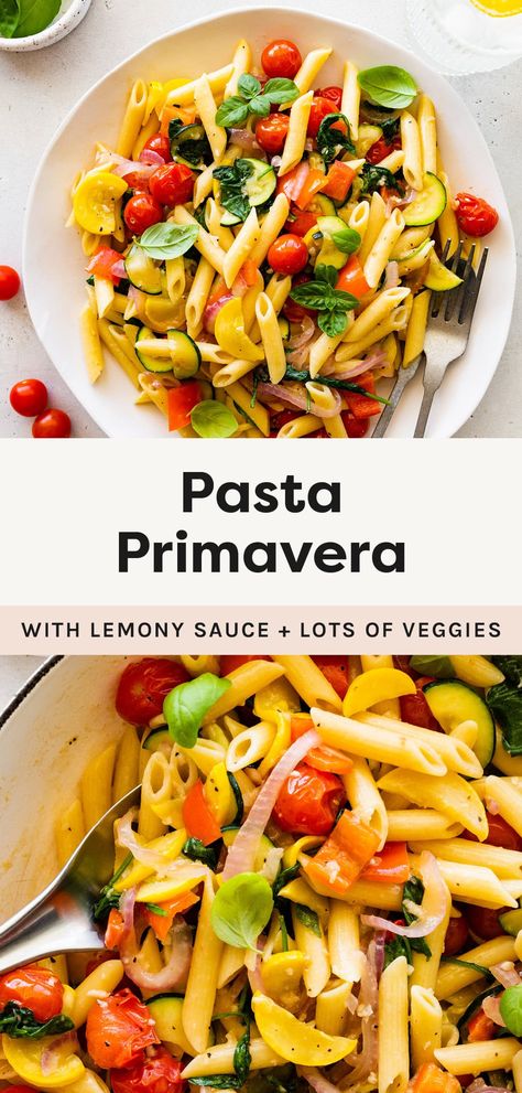 This pasta primavera is light, fresh and cooks up in under 30 minutes making it perfect for busy spring and summer weeknights. It combines tender pasta with a variety of colorful vegetables all tossed in a simple lemon parmesan sauce. Lemon Parmesan Sauce, Primavera Sauce, Best Healthy Meals, Pasta Primavera Recipe, Bird Food Recipes, Crockpot Pasta, Eating Bird Food, Pasta Primavera, Parmesan Sauce