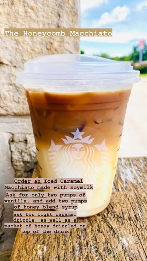 Starbucks Drinks With Honey, Starbucks Machiatto Drinks, Starbucks Macchiato, Starbucks Ideas, Starbucks Drink Menu, Fancy Coffee Drinks, Dunkin Donut, Starbucks Hacks, Starbucks Secret Menu Recipes