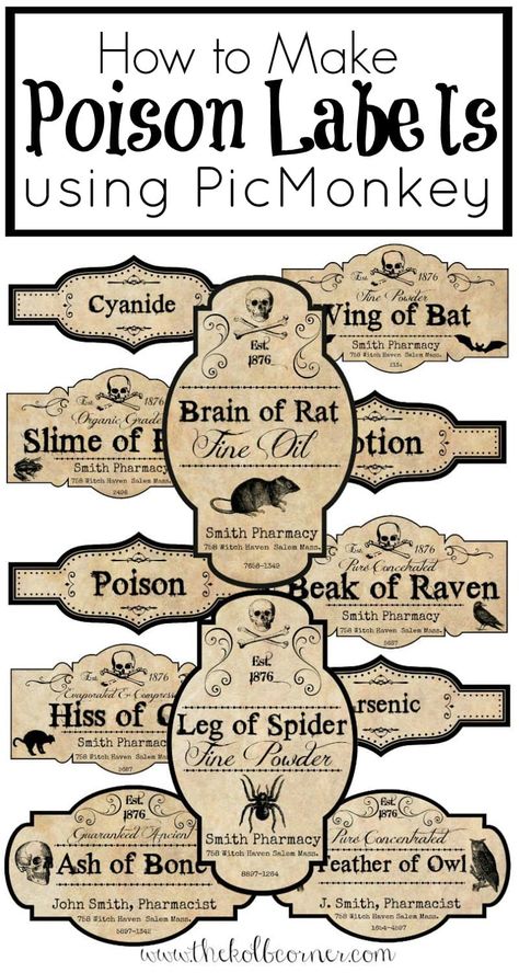 How to Make your own poison bottle labels How To Make Poison, Spooky Apothecary, Halloween Apothecary Jars, Stary Papier, Halloween Apothecary Labels, Halloween Bottle Labels, Cumpleaños Harry Potter, Halloween Jars, Casa Halloween