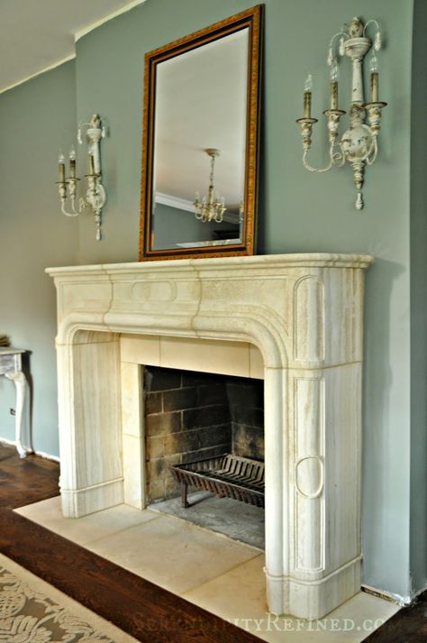 Limestone Color Paint, Budget Living Rooms, Country Mantle, French Country Mantle, French Country Fireplace, French Details, Fireplace Mantel Surround, Fireplace Mantel Surrounds, Fireplace Mantles