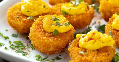 Deep-Fried Deviled Eggs Fried Deviled Eggs Recipe, Deep Fried Deviled Eggs, Fried Deviled Eggs, Egg Nutrition, Special Dishes, Almond Crusted, Deviled Eggs Recipe, Deep Frying, Eggs Recipe