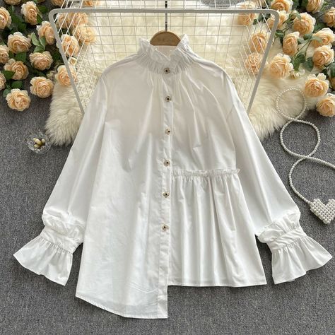 1 213,87 руб. 48%OFF | Korean Bow Tie Chiffon Shirt Elegant Sweet Chic Long Puff Sleeve Women Pearl Beading Blouse White Tops Lapel Clothes Blusas New https://a.aliexpress.com/_vSsgKm Korean Blouse Outfit Casual, Busana Casual, Collar White Shirt, Blouse Outfit Casual, Blouse Korea, Blouse Korean Style, Tie Up Shirt, Korean Blouse, Shirt Elegant