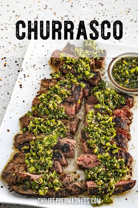 Winter Grilling Recipes, Churrasco Recipe, Chimichurri Recipe Steak, Skirt Steak Recipe, Marinated Skirt Steak, Skirt Steak Recipes, Chili Pepper Recipes, Grilled Skirt Steak, Homemade Hot Sauce