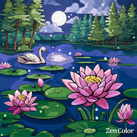 Easy Nature Drawings, Pond Drawing, Poster Color Painting, Dancing Drawings, Zen Doodle Art, Kids Artwork, Easy Drawings Sketches, Nature Drawing, Girly Art Illustrations