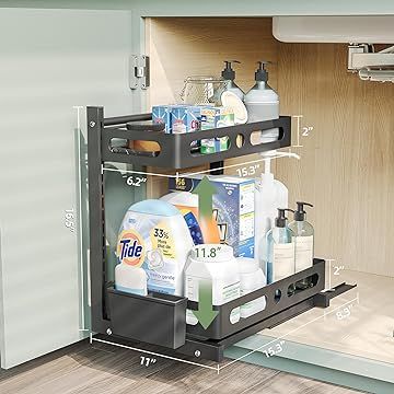 Amazon.com: NETEL Official: Under-Sink Organizers Organiser Cucina, Under Sink Organizer, Under Kitchen Sink, Bathroom Sink Organization, Under Kitchen Sink Organization, Metal Storage Racks, Sliding Shelves, Bathroom Storage Solutions, Under Sink Storage