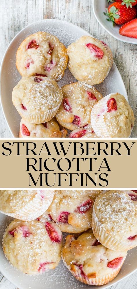 Extra moist and soft, these strawberry ricotta muffins are the perfect breakfast treat. Filled with fresh strawberries and sweet ricotta cheese, these are good to the last crumb. Ricotta Cheese Recipes Dessert, Ricotta Recipes Dessert, Strawberry Ricotta, Clean Meal Plan, Ricotta Muffins, Sweet Ricotta, Last Crumb, Ricotta Cheese Recipes, Pregnancy Recipes