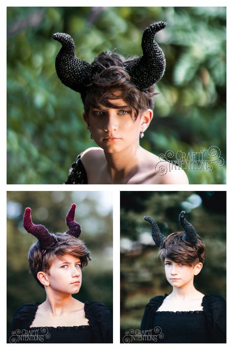 Wearable Villain Horns Set Crochet Pattern Ren Faire Costume Crochet, Crochet Dragon Costume, Free Fantasy Crochet Patterns, Cosplay Crochet Patterns, Ren Fest Crochet Patterns, Dnd Crochet Ideas, Ren Faire Crochet Pattern, Renn Faire Crochet, Crochet Fantasy Patterns