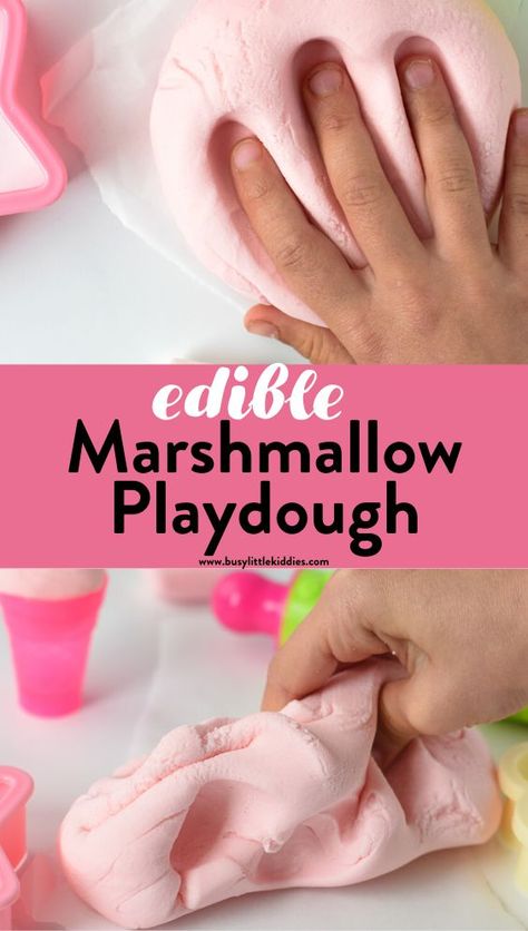 This easy 4-Ingredient Marshmallow Playdough recipe doubles as edible playdough! A great fun activity for kids of all ages and marshmallow lovers. Marshmallow Playdough, Marshmallow Activities, Edible Play Dough Recipe, Easy Playdough Recipe, Edible Playdough, Kids Food Crafts, Marshmallow Crafts, Diy Playdough, Sensory Dough