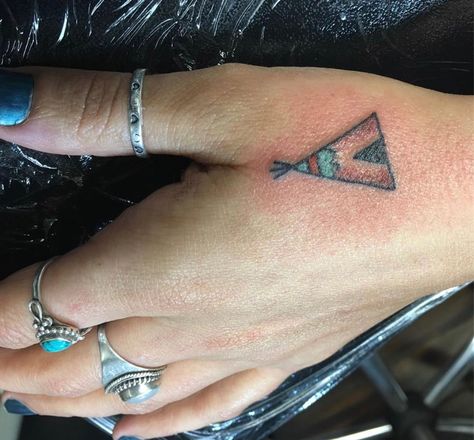 Small Teepee Tattoo, Western Style Tattoos Simple, Teepee Tattoo Design, Hand Tattoos For Women Country, Small Indian Tattoos For Women, Teepee Tattoo Native Americans, Small Native Tattoos, Small Punchy Tattoos, Chippewa Tattoo