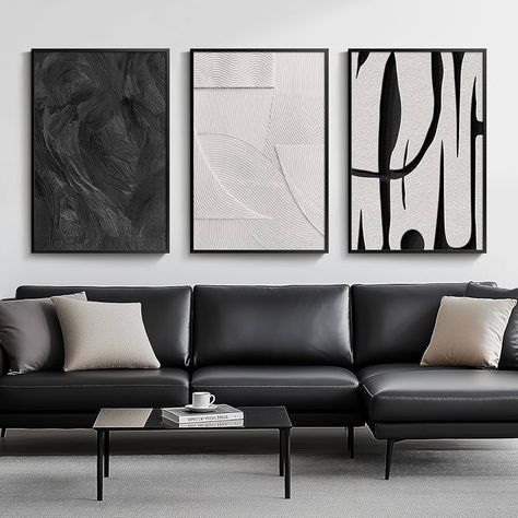 Amazon.com: Framed Black and White Abstract Wall Art for Living Room, 3-Piece Modern Canvas Black & White Art Work Wall Decor, Minimalist Abstract Textured Painting Prints Wall Decoration for Bedroom Home Office 16x24 Inch: Posters & Prints Black White Cream Abstract Art, Monochromatic Wall Art, Black And White Home Office Decor, Living Room Couch Wall Decor, Oversized Art Living Room, Black And Cream Living Room, Black And White Living Room Decor, Art Work Wall, Art Work Painting