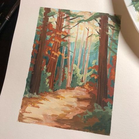 Fall Gouache Painting, Leaves Gouache Painting, Gouache Autumn, Gouache Pumpkin Painting, Autumn Gouache Painting, Fall Gauche Painting, Forest Gouache, Gouache Autumn Painting, Fall Forest Painting