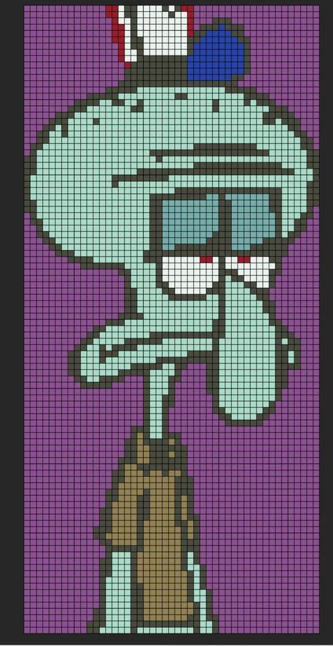 Squidward Pixel Art, Funny Pixel Art, Modele Pixel Art, Piskel Art, Graph Crochet, Halloween Cross Stitch Patterns, Easy Pixel Art, Pixel Art Templates, Pixel Drawing