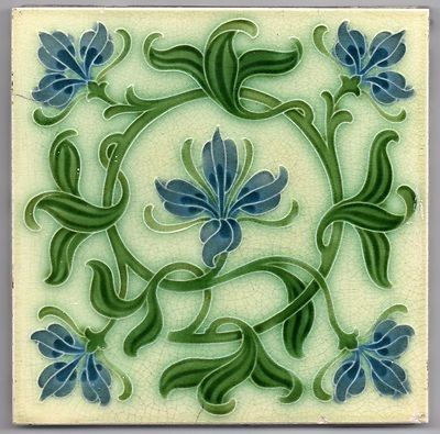 Art Nouveau Honeysuckle, Painting On Tiles, Tile Tattoo, Art Nouveau Tattoo Design, Back Splashes, Art Nouveau Tile, Craftsman Tile, Art Nouveau Tattoo, Nouveau Tattoo