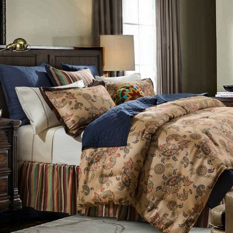 Western Tammy Comforter Set: Western Passion Western Comforters, Western Color Palette, Western Bed, Western Comforter Sets, Paisley Comforter, Cherry Bedroom, Paisley Throw Pillows, Western Bedding, Striped Bedding