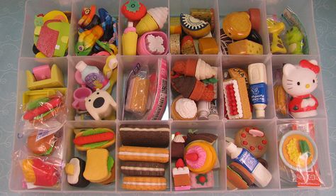 Miniature Food Erasers Collection Fimo, Tumblr, Food Erasers, Japanese School Supplies, Eraser Collection, Cool Erasers, Polymer Clay Miniatures, Cute School Supplies, Kawaii Stationery