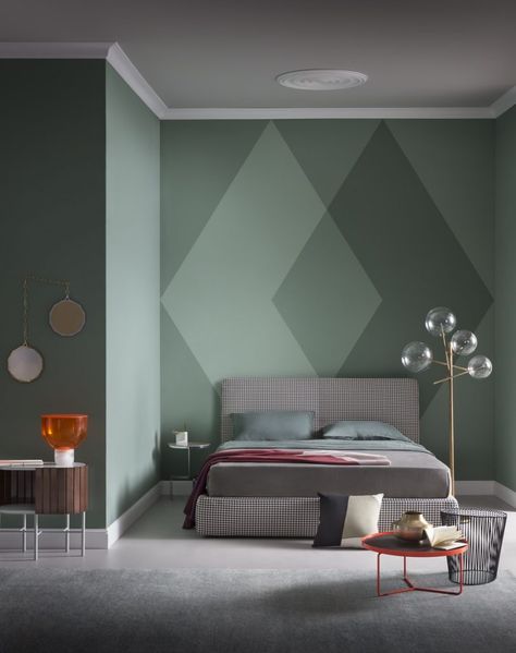 Conservative interior life with taste and design interior  | interior decoration Geometric Wall Paint, Bedroom Wall Designs, Minimalist Bedroom Design, Accent Walls In Living Room, Bedroom Wall Paint, Trendy Living Rooms, Wall Paint Designs, Living Room Green, Living Room Accents