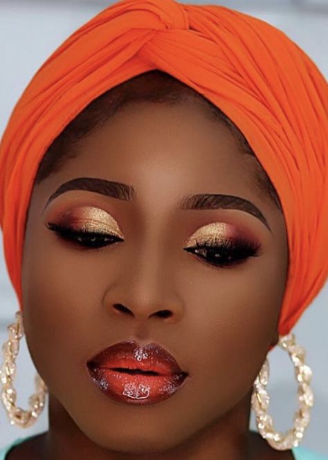 Makeup for black women Black Bridal Makeup, African Makeup, Orange Eyeshadow, Peach Makeup, Orange Makeup, Makeup For Black Skin, Brown Skin Makeup, Glam Makeup Look, Glamour Makeup