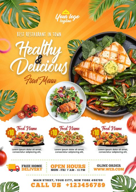 Restaurant Flyer Design Ideas, Food Flyer Design Ideas, Restaurant Flyer Design, Restaurant Menu Card, New Year Food, Restaurant Promotions, Promotion Flyer, Food Promotion, Restaurant Poster