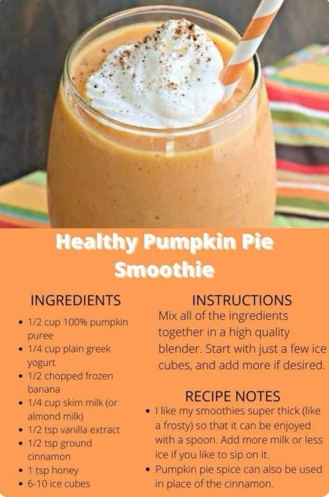 Autumn Smoothie, Healthy Pumpkin Pie, Healthy Pumpkin Pies, Simple Family Meals, Pumpkin Pie Smoothie, Pumpkin Smoothie, Smoothie Recipes Healthy Breakfast, Breakfast Smoothie Recipes, Smoothie Drink Recipes