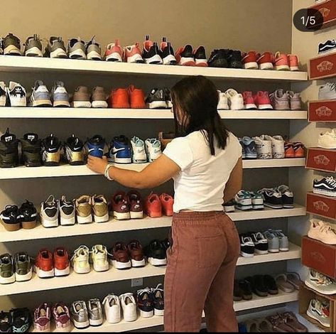 Easy Shoe Storage, Shoe Storage Small Space, Sneakerhead Room, Sneaker Closet, Sneaker Storage, Shoe Room, Closet Shoe Storage, Shoe Wall, Clothes Closet Organization