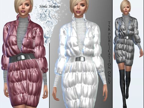 Elegant women's down jacket Metallic Found in TSR Category 'Sims 4 Female Everyday' Cold Weather Clothing, The Sims 4 Female Clothing, Cc Furniture, Tunics With Leggings, Scandinavian Pattern, Sims 4 Cc Clothes, Sims Clothes, Satin Crop Top, Clothing Winter