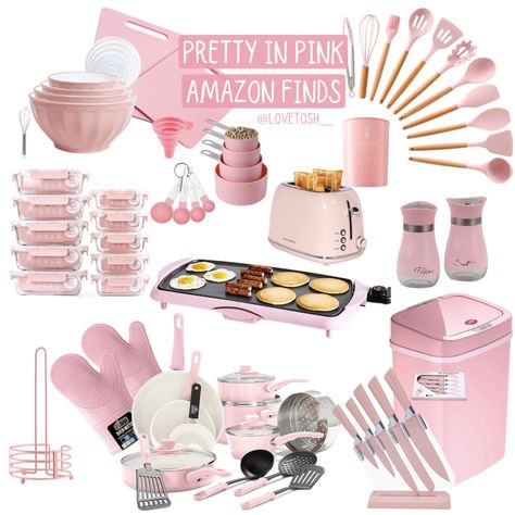 Pretty in Pink💕 - Kitchen Finds Pink And White Kitchen Decor, Kitchen College Decor, Pink Accent Kitchen, Pink And White Kitchen Ideas, Pink White Kitchen, Pink Kitchen Sets, Pink And Grey Kitchen Decor, Pink Kitchen Brown Cabinets, Cute Pink Kitchen