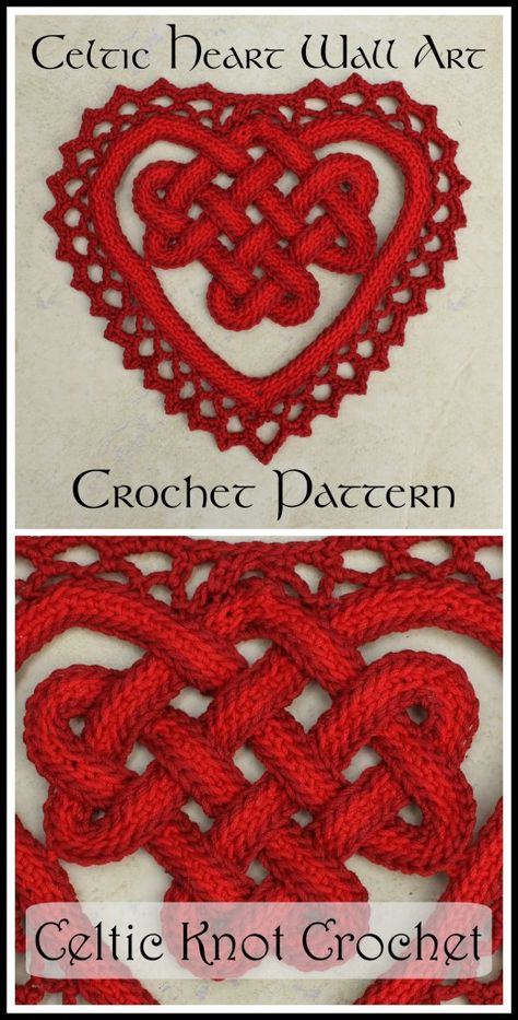 Celtic Heart Wall Art - Celtic Knot Crochet Crochet Hearts, Celtic Heart Knot, Crochet Wall Art, Irish Crochet Patterns, Celtic Patterns, Valentines Crochet, Crochet Heart, Granny Square Crochet Pattern, Irish Crochet