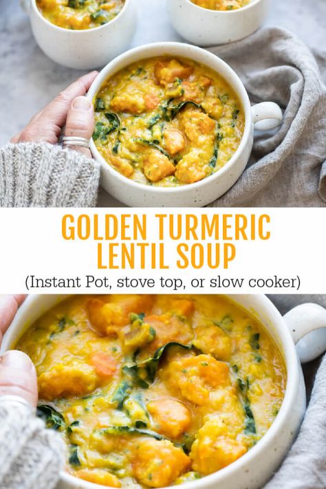 Instant Pot Broth Soup, Lentil Turmeric Soup, Potato Kale Soup Vegetarian, Lentil Sweet Potato Chili, Golden Lentil Soup, Pregnancy Soup, Kale Lentil Soup, Lentil Soup Instant Pot, Broth Instant Pot