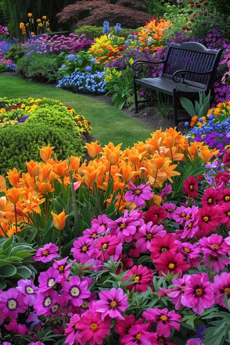 The Best Plants for Adding Color to Your Backyard Colourful Gardens Ideas, Colorful Flower Beds Front Yards, Colourful Garden Ideas, Flowers In Backyard, Large Flower Garden, Room Aesthetic Cozy, Fall Room Aesthetic, Colorful Landscaping, Room Decor Fall