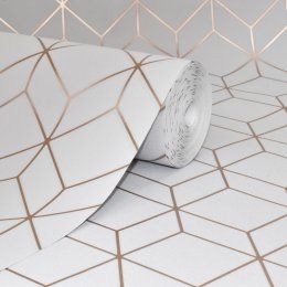 Superfresco Easy Myrtle Geo Grey Wallpaper 104158 Pink And Grey Wallpaper, Room Wallpaper Designs, Wallpaper Design For Bedroom, Rose Gold Wallpaper, Diy Wallpaper, Gold Wallpaper, Wallpaper Living Room, Wallpaper Bedroom, Easy Home Decor