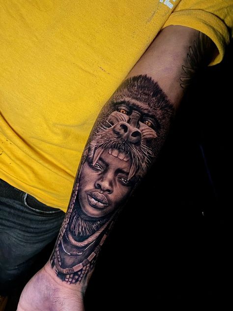 African Tattoo Half Sleeve, Black Warrior Tattoo For Men, African Themed Tattoos Sleeve, African Gods Tattoo, Made In Africa Tattoo, African Art Tattoo Ideas, Black King Tattoo, African Warrior Tattoo For Men, African Sleeve Tattoo Men