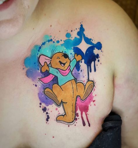 UPDATED: 40 Uplifting Winnie the Pooh Tattoos (August 2020) Piglet Tattoo, Rapunzel Tattoo, Eeyore Tattoo, Roo Winnie The Pooh, Winnie The Pooh Tattoos, Disney Inspired Tattoos, Watercolour Tattoo, Disney Sleeve Tattoos, Balloon Tattoo